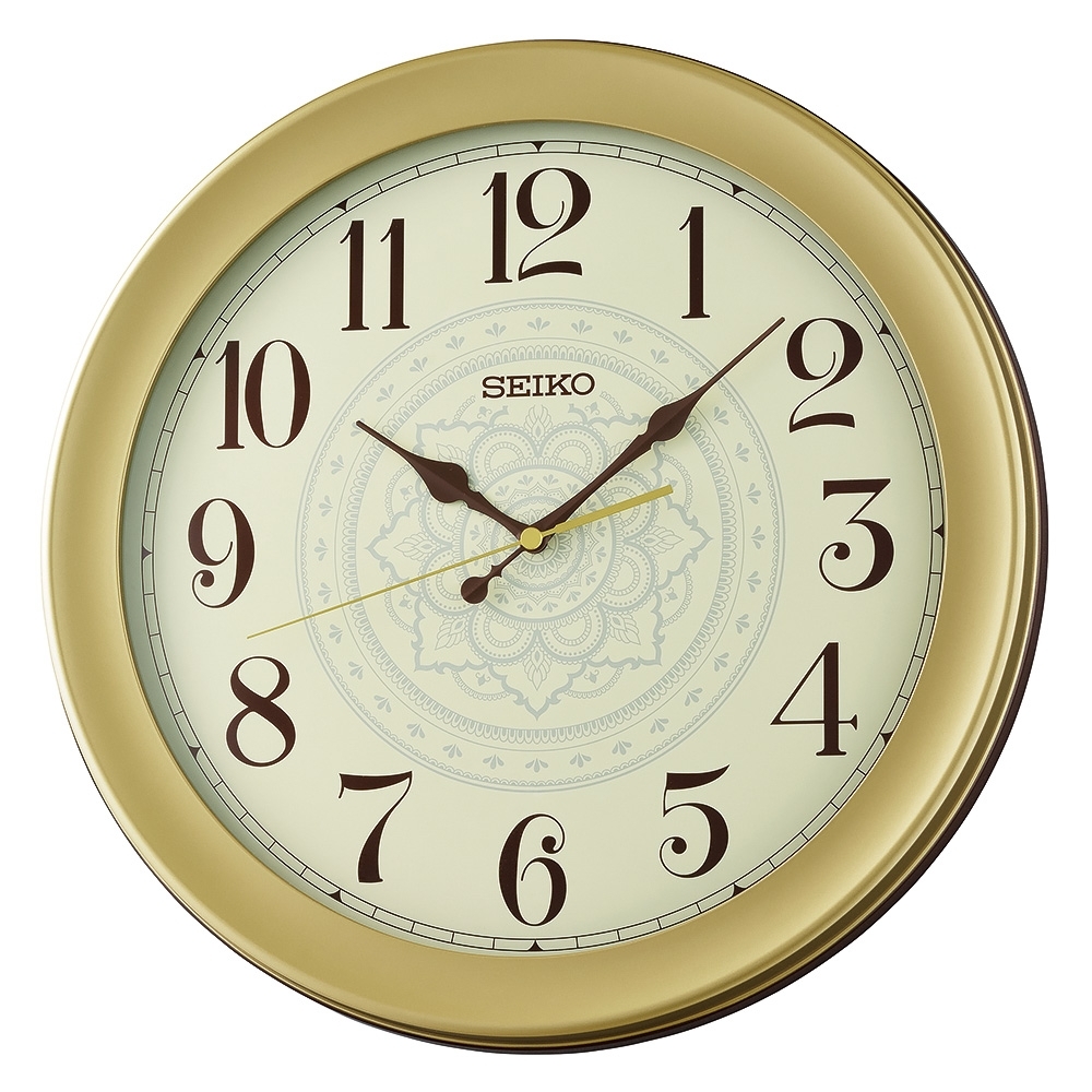 金属製鐘型工芸、鐘 SEIKO 日本精工典雅金滑動式秒針靜音掛鐘(QXA835F)36.8cm | SEIKO