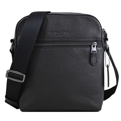 COACH 烙印LOGO經典荔枝皮革斜背方包(黑)