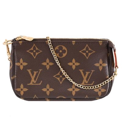 LOUIS VUITTON路易威登 LV M58009 Monogram 經典印花帆布迷你手提鍊包/萬用包(深咖)