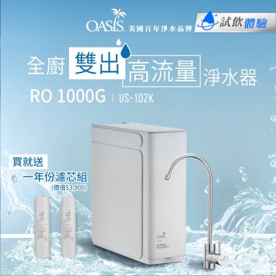 美國OASIS 全櫥雙出高流量淨水器RO 1000GPD+贈一年份耗材組