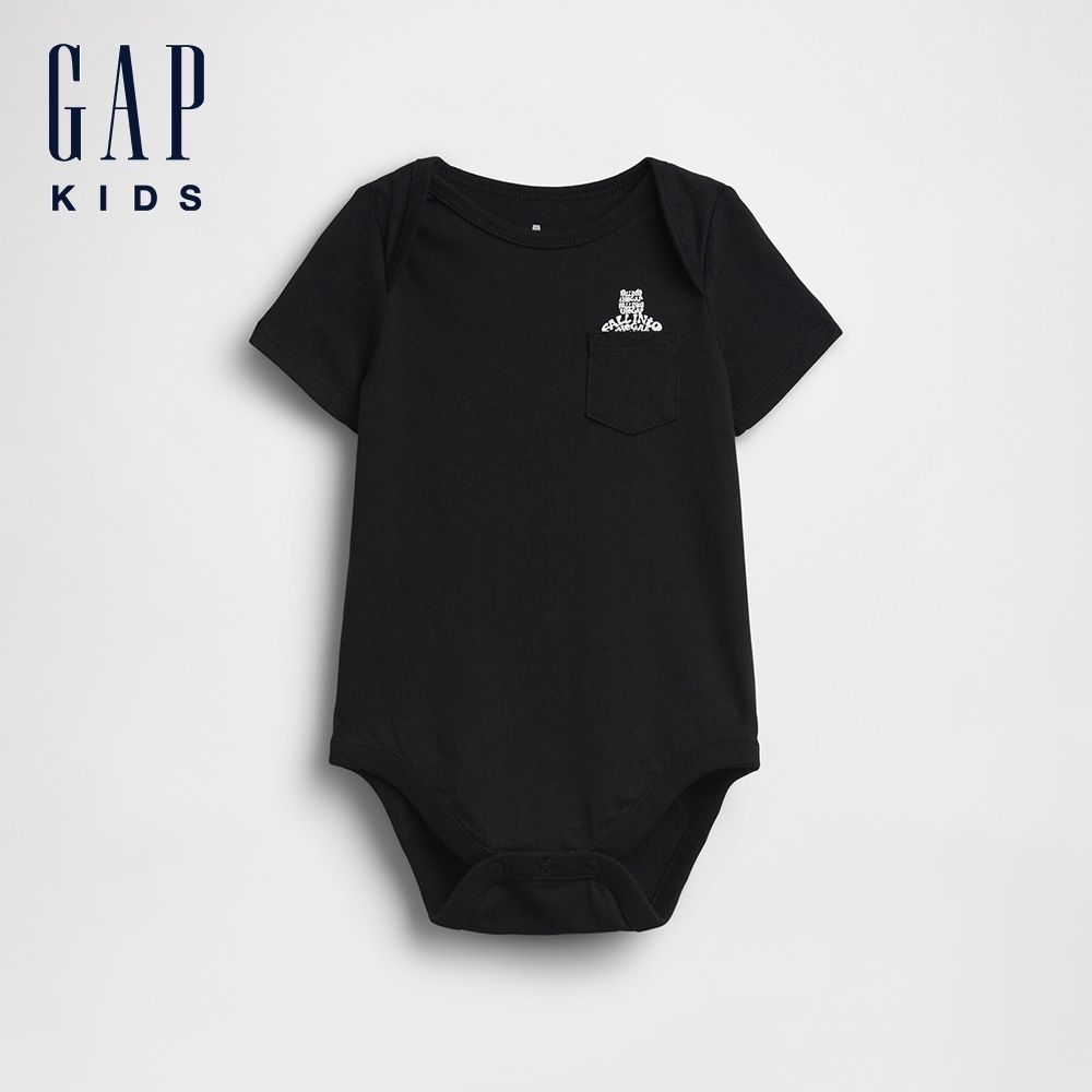 【GAP】嬰兒布萊納小熊口袋包屁衣-粉色/玉米黃/黑色/白色(896835) (黑色)