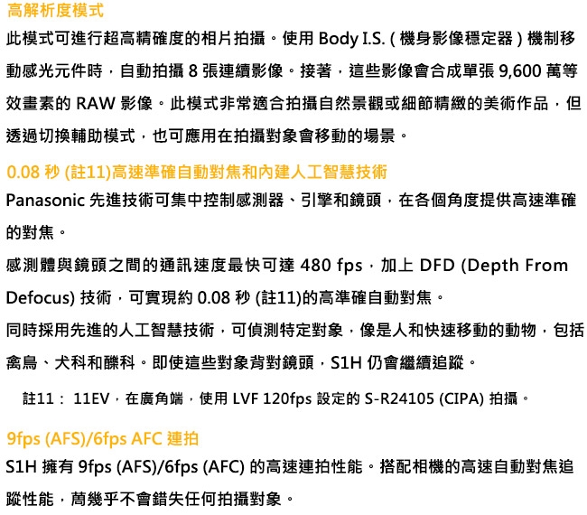 Panasonic國際牌 S1H - 詳情10