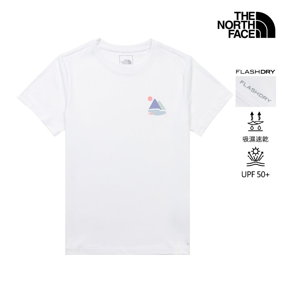 【The North Face 官方旗艦】北面女款白色UPF50防曬短袖T恤｜8G7ZFN4