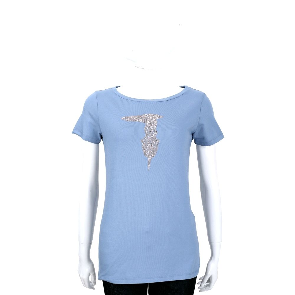 TRUSSARDI T Logo創意貼飾棉質短袖TEE T恤-多色可選 (單色貼飾-藍灰色)