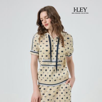 ILEY伊蕾 壓摺品牌印花連帽上衣(杏；M-XL)