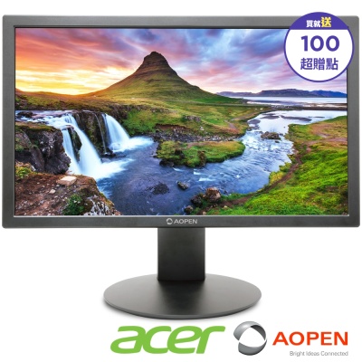 AOPEN 20E0Q AOPEN 20E0Q 19.5吋 TN 面板顯示器,採用 1600x900 解析度與 6ms 反應時間,提供清晰流暢的視覺體驗。支援 HDMI 及 VGA 輸入,亮度 200 nits,具備護眼零閃屏功能,適合 OA 辦公、學生入門使用。VESA 壁掛設計,輕巧僅 2kg,三年保固,CP 值高健康護眼首選。