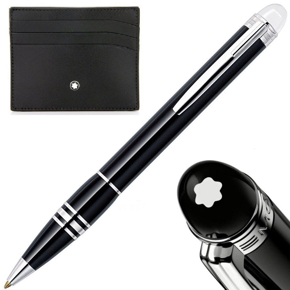 MONTBLANC 萬寶龍 星際行者 飄浮黑 白夾原子筆 + 小牛皮6卡卡夾 限量一組 加碼68折