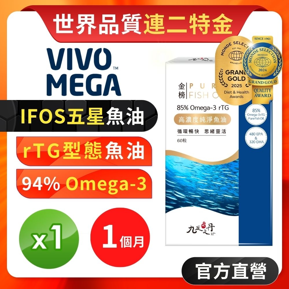 【 九五之丹】金榜．高濃度純淨魚油 1入組共60粒(OMEGA-3含量大於93%)
