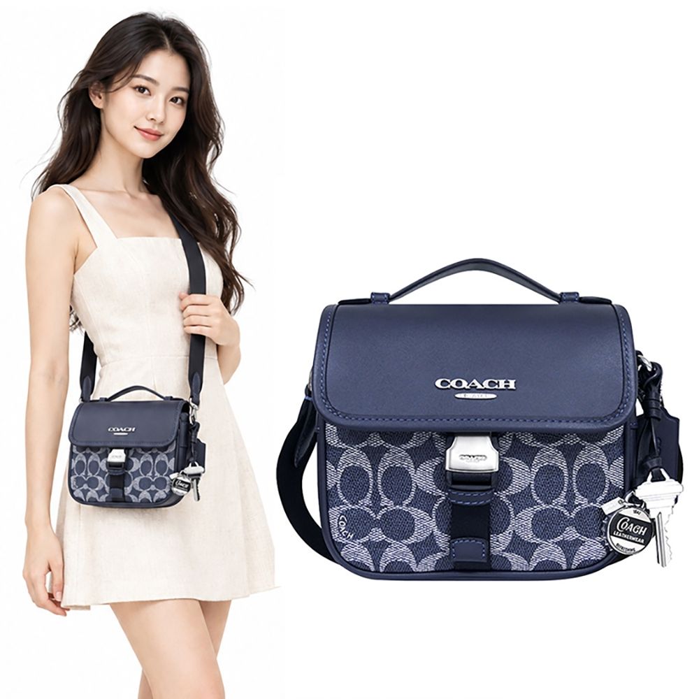 COACH 單寧藍色大C PVC手提/斜背兩用包