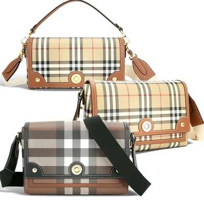 BURBERRY Note [專櫃$59000] 巴寶莉格紋塗層牛皮翻蓋包-3款可選
