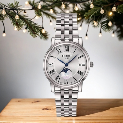TISSOT 天梭 官方授權 Carson 羅馬月相石英女錶 開學購物季 送禮首選-32mm T1222231103300