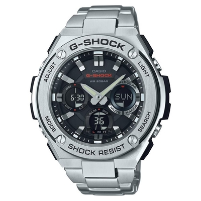 CASIO卡西歐 強悍多功能鐵帶雙顯錶(GST-S110D-1A)/52.4mm