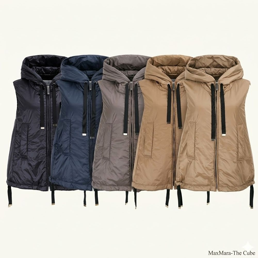 MAX MARA-The Cube 緞帶抽繩連帽駱駝絨背心-多色可選 (棕色)