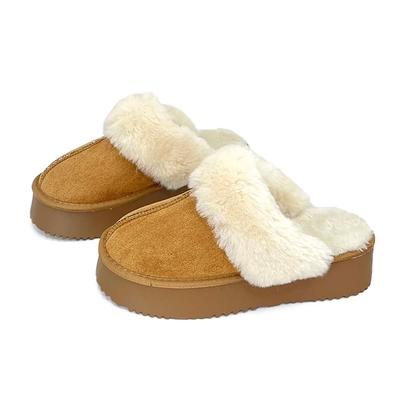 Robinlo 甜萌爆擊保暖厚底雪靴拖鞋 LONNIE 奶茶棕/時髦墨綠