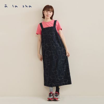 a la sha 幾何布花調節吊帶洋裝
