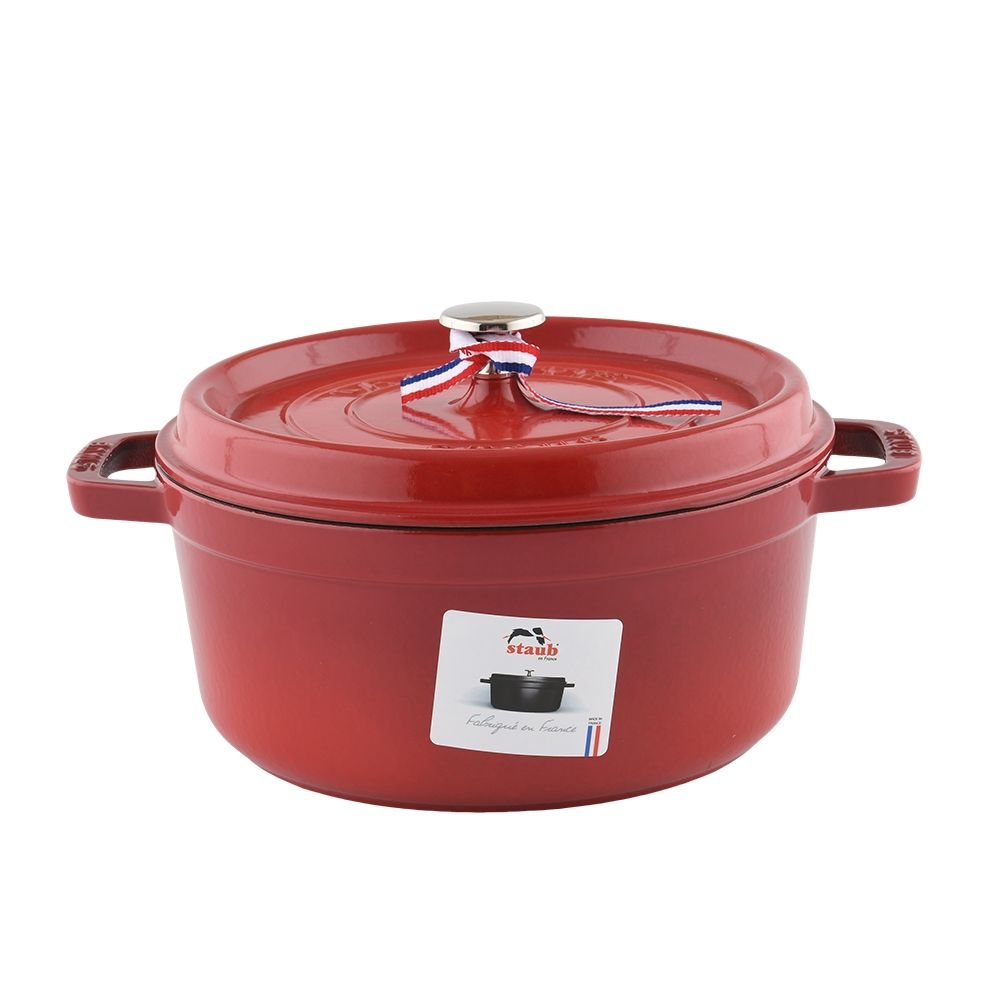 Staub 圓形鑄鐵鍋24cm 3.7L 櫻桃紅法國製湯鍋燉鍋(電磁爐IH爐可用