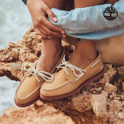 Timberland官方旗艦 女款米色兩孔帆船鞋|A2Q9XEN3