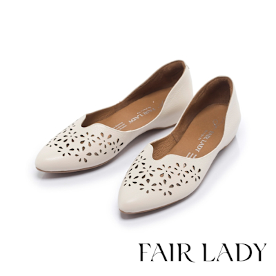 FAIR LADY 小時光 鏤空雕花真皮內增高平底鞋 香草 (501287)