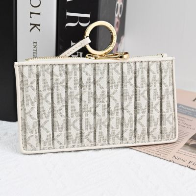 MICHAEL KORS Jet Set百褶造型滿版MK印花拉鍊卡片鑰匙中夾(白)