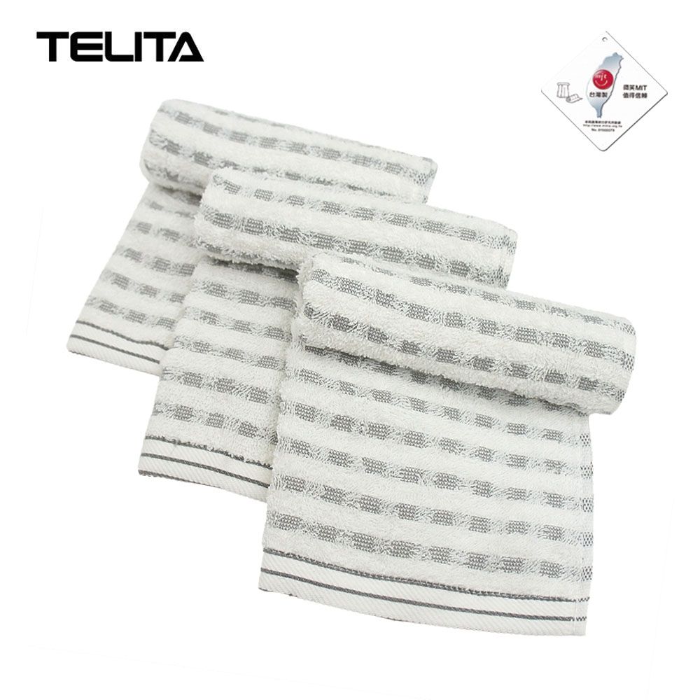 【TELITA】(3條組)竹炭格紋抗菌防臭毛巾組