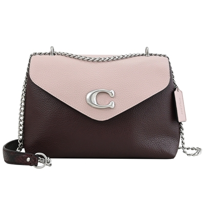 COACH Tammie 經典C字LOGO荔枝皮革翻蓋斜背鍊包(粉紫)