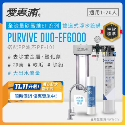 EVERPURE愛惠浦 櫥下型 PURVIVE Duo-EF6000大流量不鏽鋼龍頭兩道式生飲淨水器(前置PP)