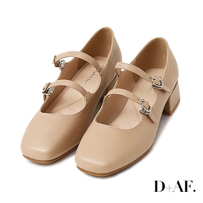 D+AF 珍妮旋風.4D氣墊雙帶低跟瑪莉珍鞋*杏