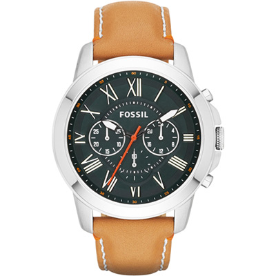 FOSSIL 古典伯爵三環計時腕錶-深綠-FS4918-44mm