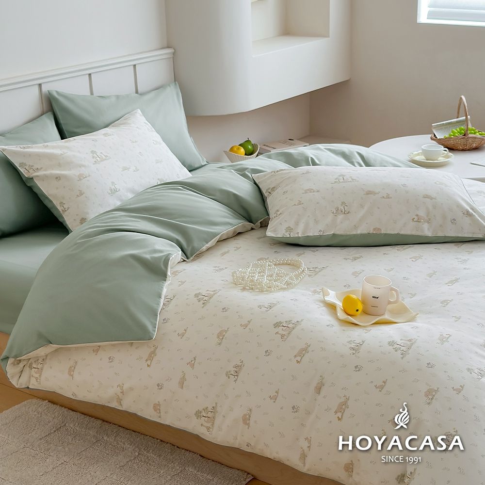 HOYACASA 100%精梳純棉兩用被床包組-多款任選(單人/雙人/加大均一價) (暖森漫語)