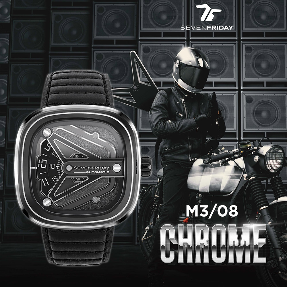 SEVENFRIDAY M3/08 CHROME 龐克搖滾自動上鍊機械錶 七夕寵愛季 送禮推薦-黑/47.6x47mm