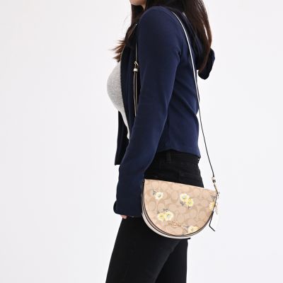 COACH 金屬LOGO花朵PVC翻蓋斜背包(白邊)