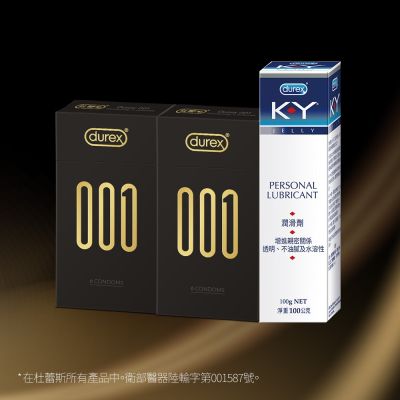 【Durex 杜蕾斯】001水性PU衛生套標準裝6入x2盒+KY潤滑劑100g
