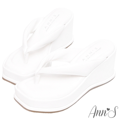 Ann’S美圖厚底系列-澎澎夾腳方頭涼拖鞋-7.5cm-白(季末換季出清)