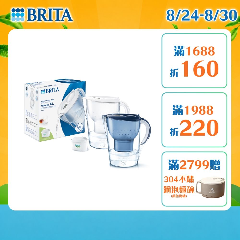 【BRITA官方】Marella 馬利拉濾水壺 3.5L(藍/白)(含MAXTRA PRO濾芯 全效型x1)
