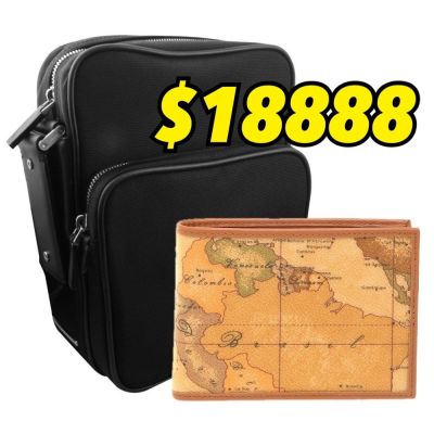 雙品牌福袋組 PORSCHE DESIGN 保時捷 黑色側背包+Alviero Martini 義大利地圖包 4卡零錢袋短夾-地圖黃