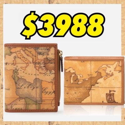 Alviero Martini 義大利地圖包 旅行系列 精選男用6卡照片短夾-地圖黃 兩款任選