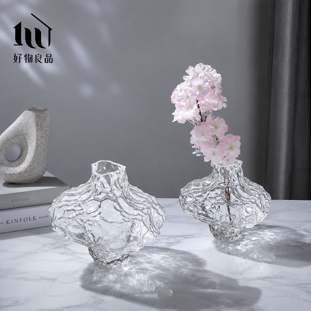 好物良品】大款_日系侘寂風水波紋藝術裝飾花瓶｜不規則岩石玻璃花瓶