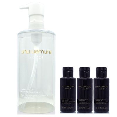 *SHU UEMURA植村秀 酒粕活酵淨亮潔顏油450ml+黑米精萃潔顏油50ml*3 (正統公司貨)