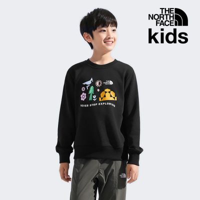 【The North Face 官方旗艦】 北面兒童黑色趣味印花設計長袖大學T｜8F12JK3