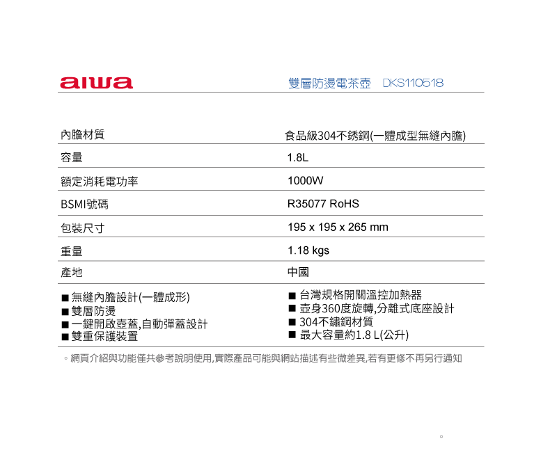 AIWA愛華 DKS110518 - 詳情3