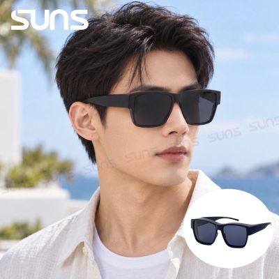 【SUNS】時尚大框偏光墨鏡/套鏡 霧黑框 包覆式太陽眼鏡 抗藍光+抗UV400/可套鏡/防眩光/遮陽