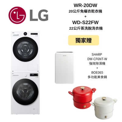 LG樂金 WD-S22FW+WR-20DW 22公斤蒸洗脫 + 20公斤免曬衣乾衣機