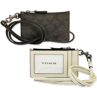 COACH 中性男款證件識別證卡夾掛繩零錢包(多色供選)