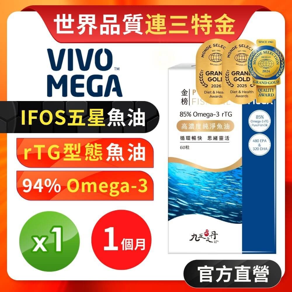 【 九五之丹】品質評鑑特金高濃度純淨魚油 1入組共60粒(OMEGA-3含量大於93%)