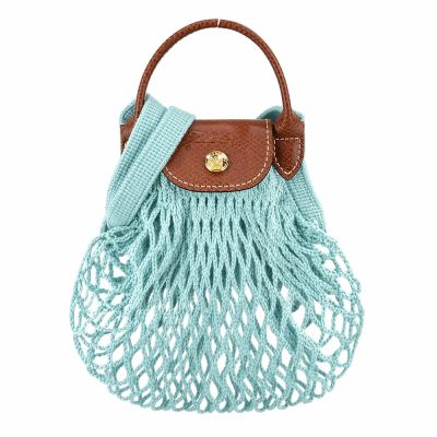 LONGCHAMP LE PLIAGE FILET系列網狀棉質手提/斜背兩用包(迷你/潟湖藍)