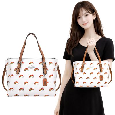 COACH 象牙白色彩虹圖樣PVC手提/斜背兩用包