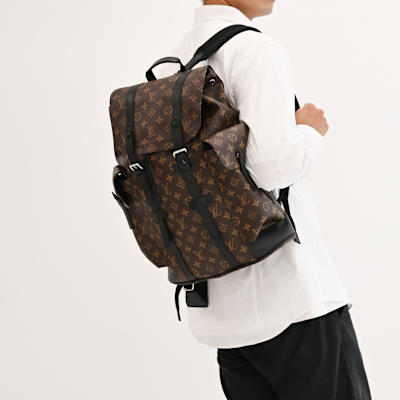 LOUIS VUITTON路易威登 LV M43735 Christopher MM 經典花紋抽繩束口式大容量商務後背包