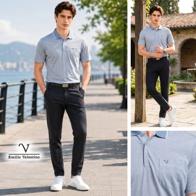Emilio Valentino 范倫鐵諾 男 短袖 POLO衫 精梳棉 棉質 舒適透氣 口袋 男上衣 台灣製造_灰(21-6V0810)