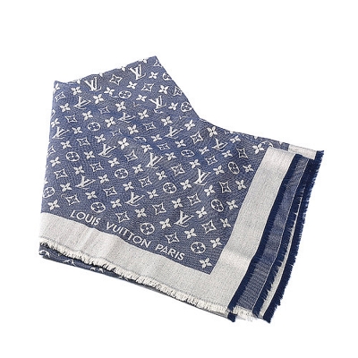 LV Louis Vuitton路易威登 M71376 Monogram DENIM 披巾-藍色