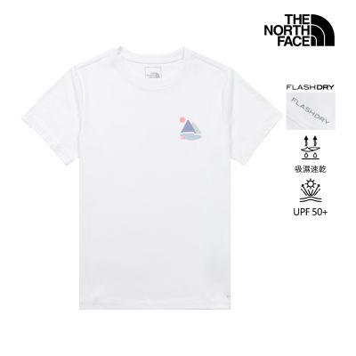 【The North Face 官方旗艦】北面女款白色UPF50防曬短袖T恤｜8G7ZFN4